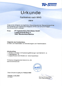 Zertifikat Fachbetrieb nach § 19 Wasserhaushaltsgesetz (WHG)
